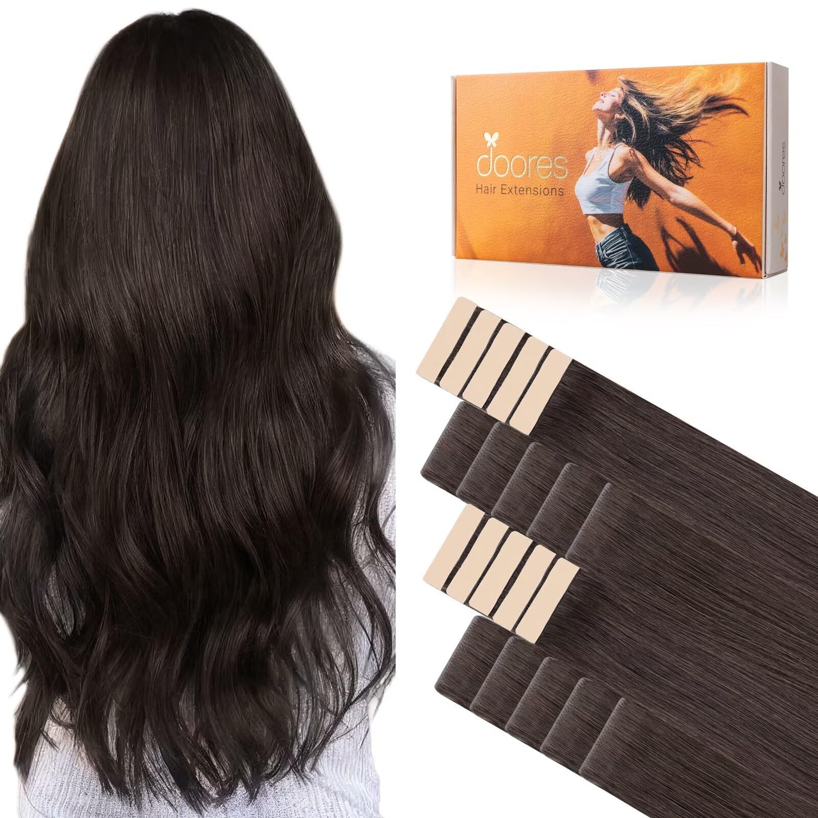 DOORES Invisi Edge Tape in Hair Extensions Light Dark Brown 16in 50g 10 Injectio