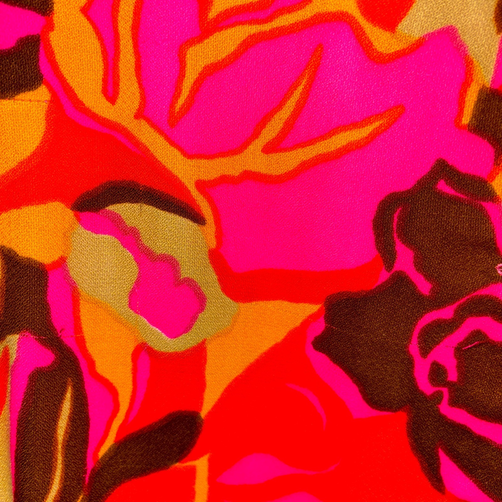 Vintage 70s Floral Blouse Pink Orange Abstract Retro Button Up Top P2P 20″