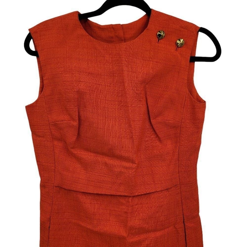 70’s Mod Brady Bunch Handmade Hostess Dress Sz S Pockets Orange Mad Men Office
