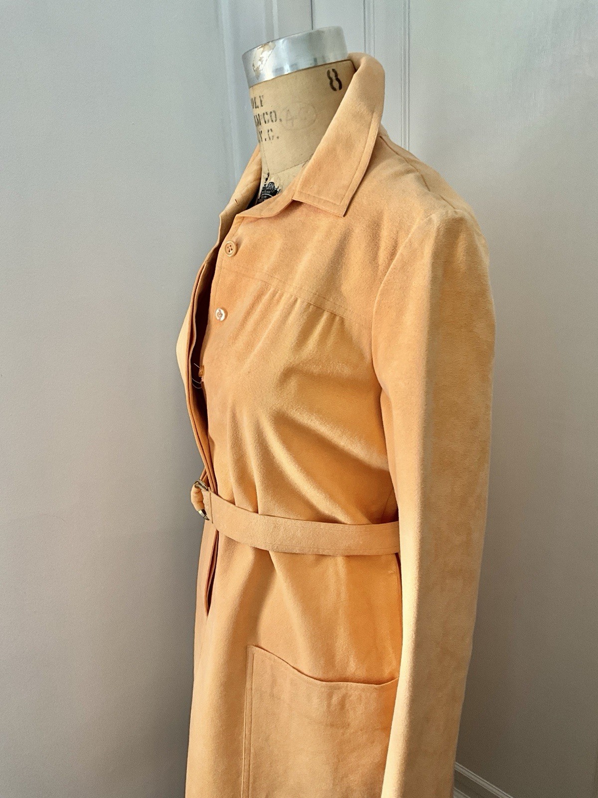 Vintage 1970’s Mollie Parnis Peach Ultrasuede Belted Shirtdress