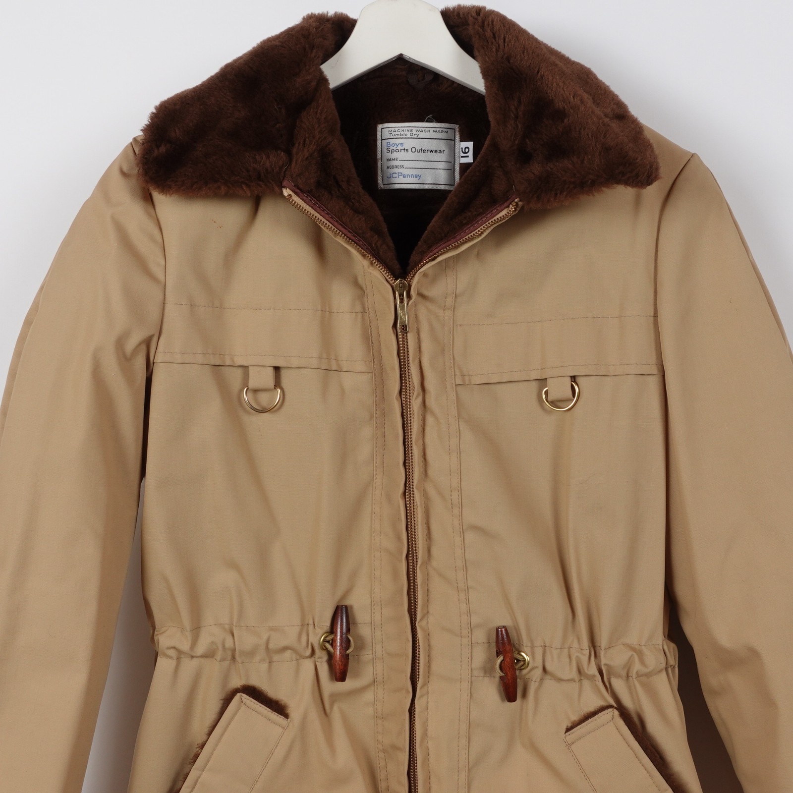 Vintage 70s Boys / Women’s Faux Fur Sherpa Lined Canvas Jacket Size Medium Coat