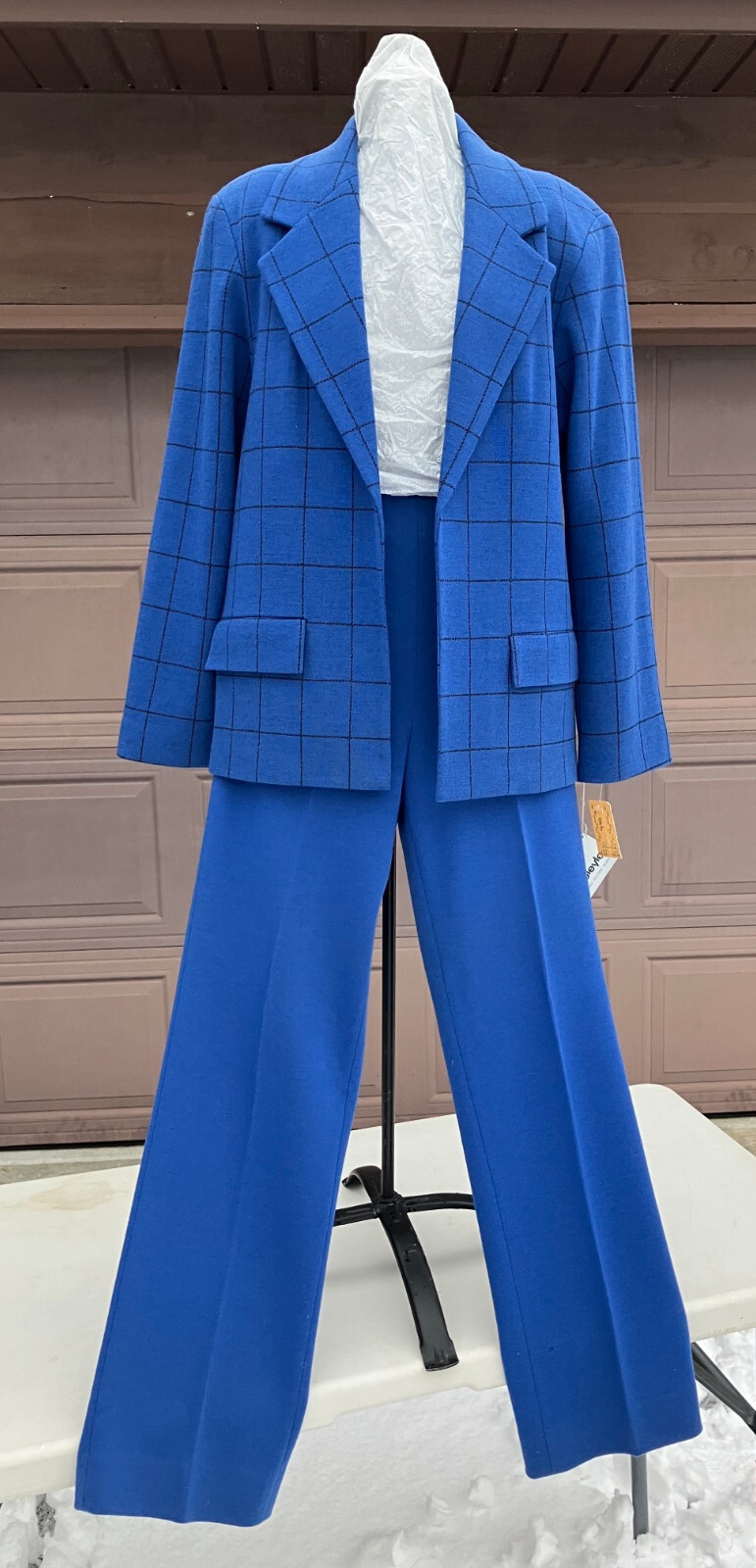 $310 orig NWT NOS sz 12 Bleyle suit pant jacket blue vintage virgin wool stretch