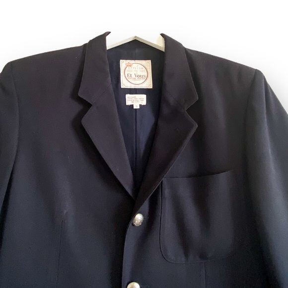 Vintage Et Vous (Paris) Navy Blue Wool Jacket, Size Unisex S, From 90s