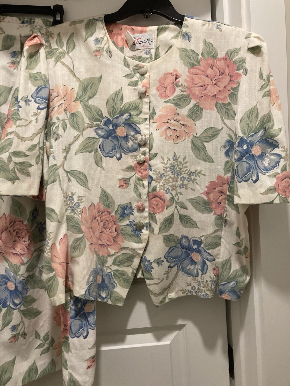 Vintage Floral Skirt Suit Short & Puff Sleeve Skirt The Traveler By Connie Sz 18
