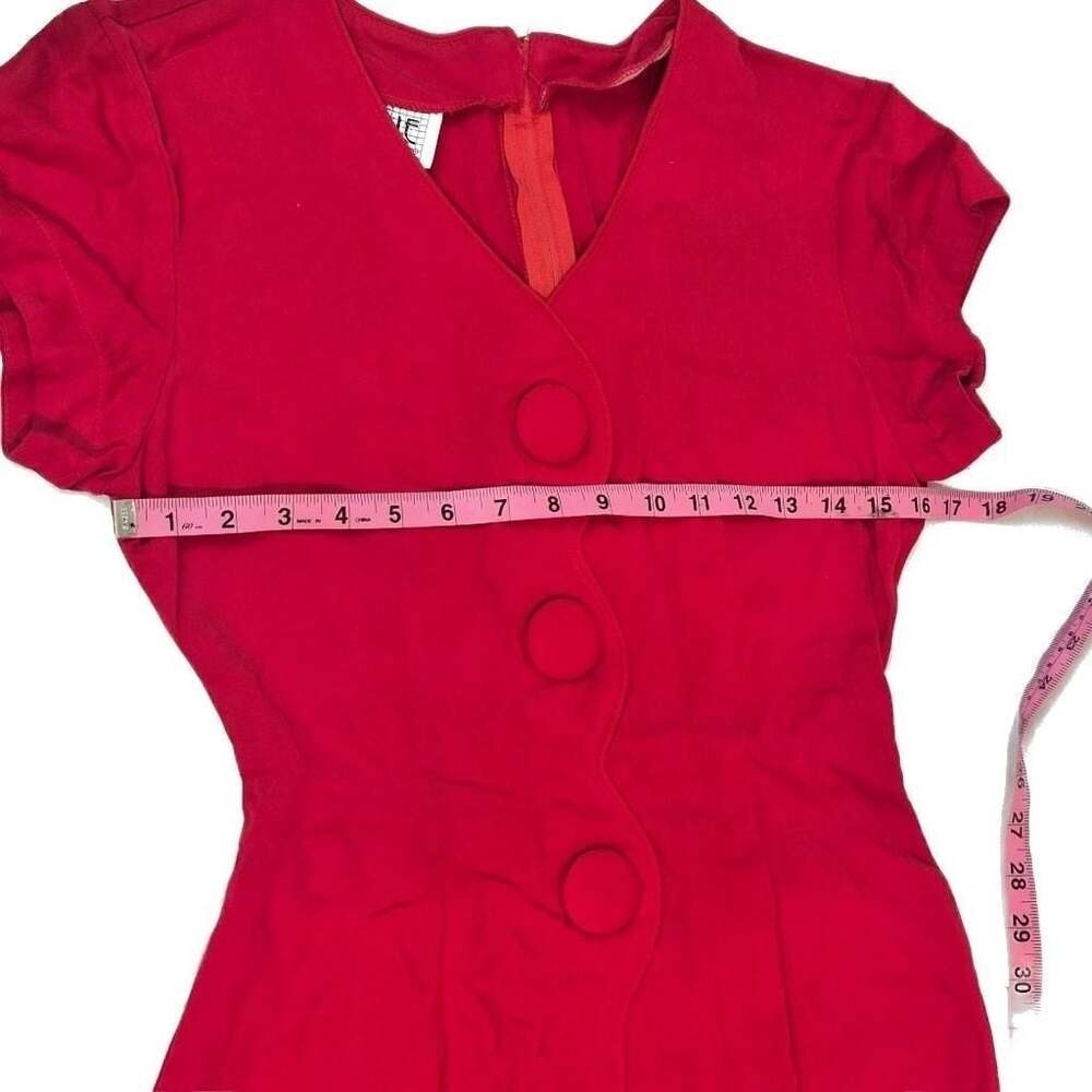Vintage 90s La Belle Red Rayon Mini Dress Wavy Button Whimsigoth Retro Size 3/S