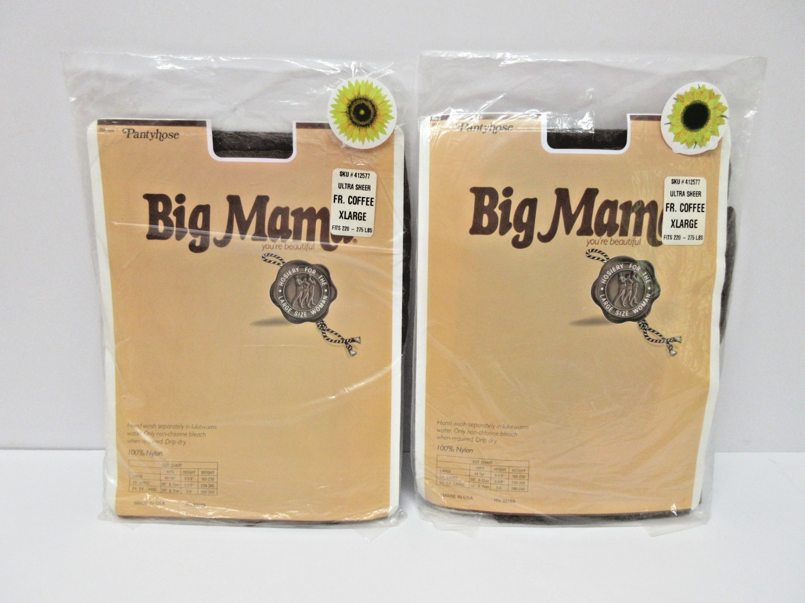 BIG MAMA Pantyhose Lot of 10 Pairs XL 220-275 lbs. + XXL 250-310 lbs. Vintage