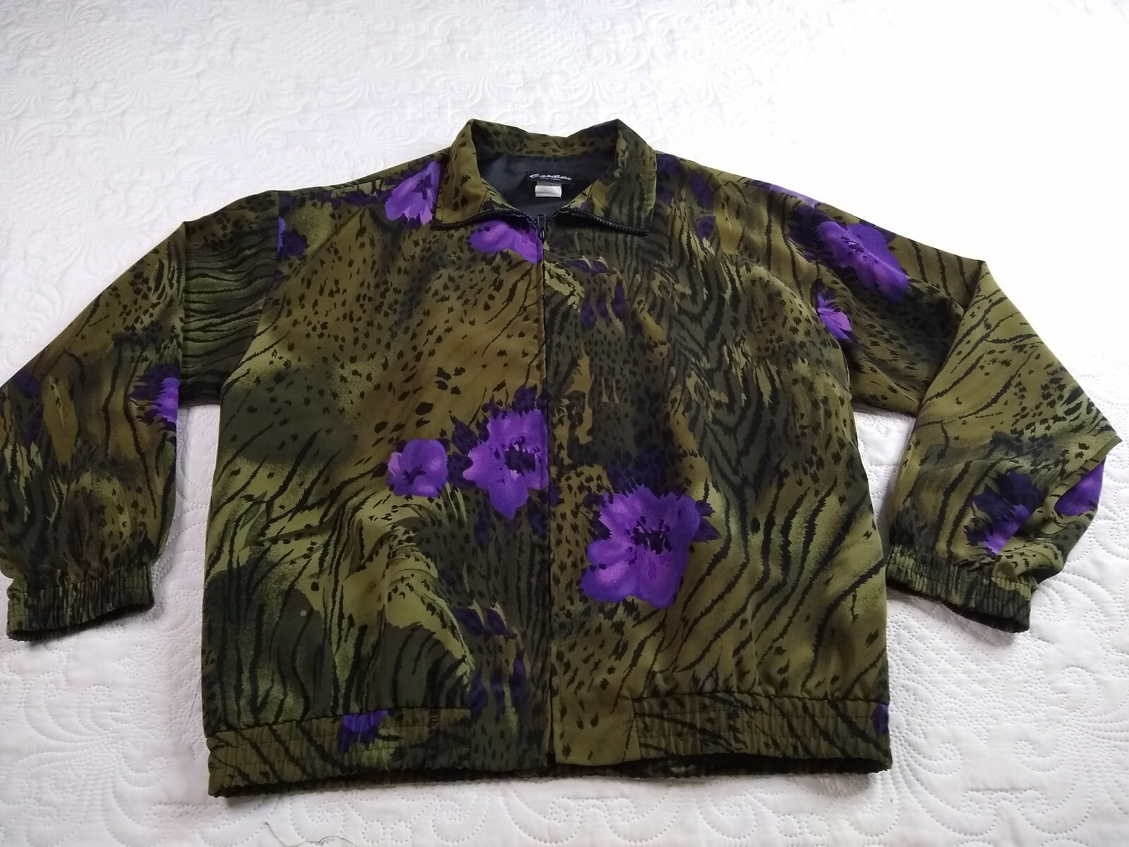 Caribou New York Bomber Jacket Womens Windbreaker Full Zip Vtg 80s USA