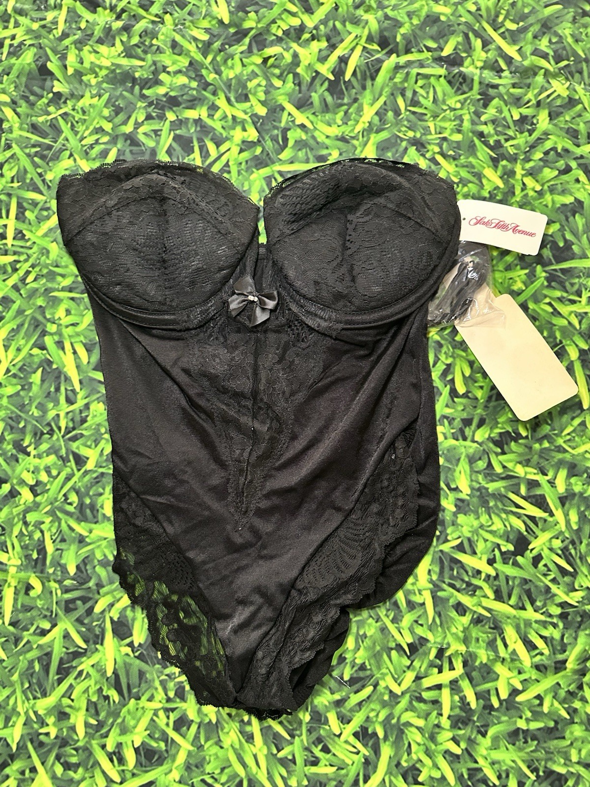 Vintage 90s Jezebel Plunge Black Lace Bodysuit NWT 34C Strapless USA SFA