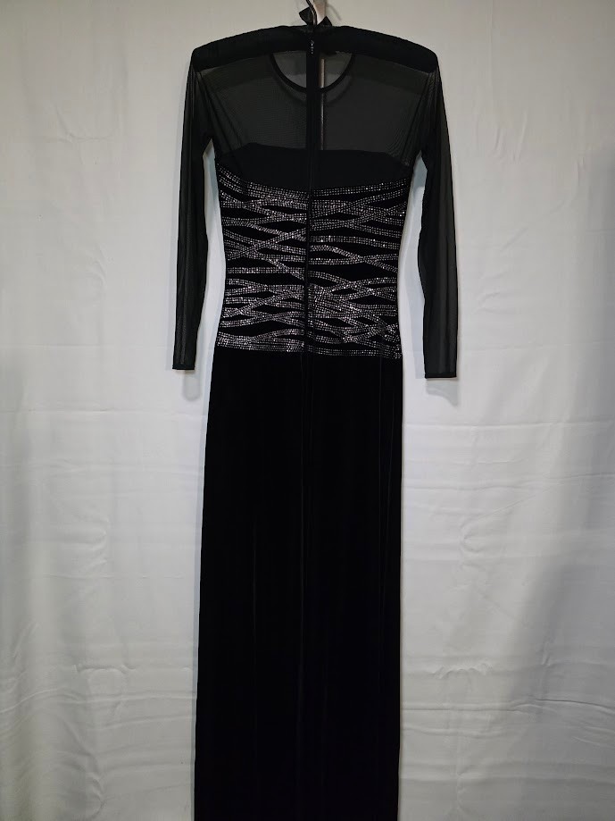 VTG 80s Tadashi Shoji Long Black Slinky Mesh Sparkle Evening Gown M