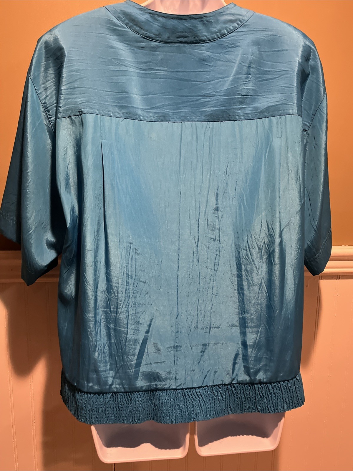 Vtg Josephine Women’s Blue Blouse 3/4 Sleeves 80s Retro Shoulder Pads Pockets