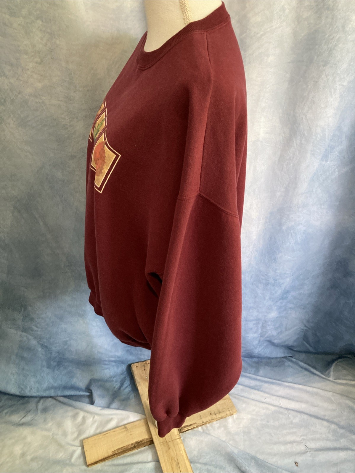 Vtg 90s Grandmacore Fall Leaves Sweatshirt Maroon Burgundy Crewneck Oversized XL