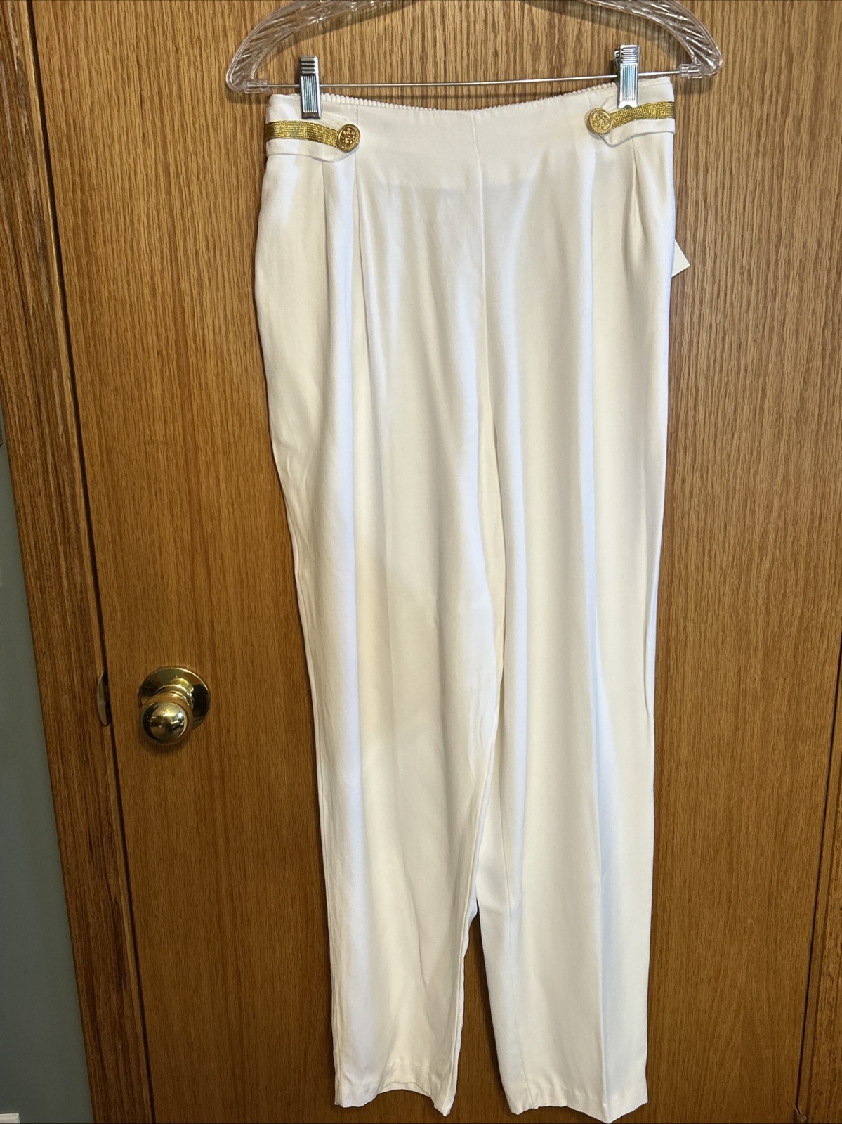 Vintage Maren Pants Slacks White Nautical Gold Trim Women’s Med 80s 90s Glam