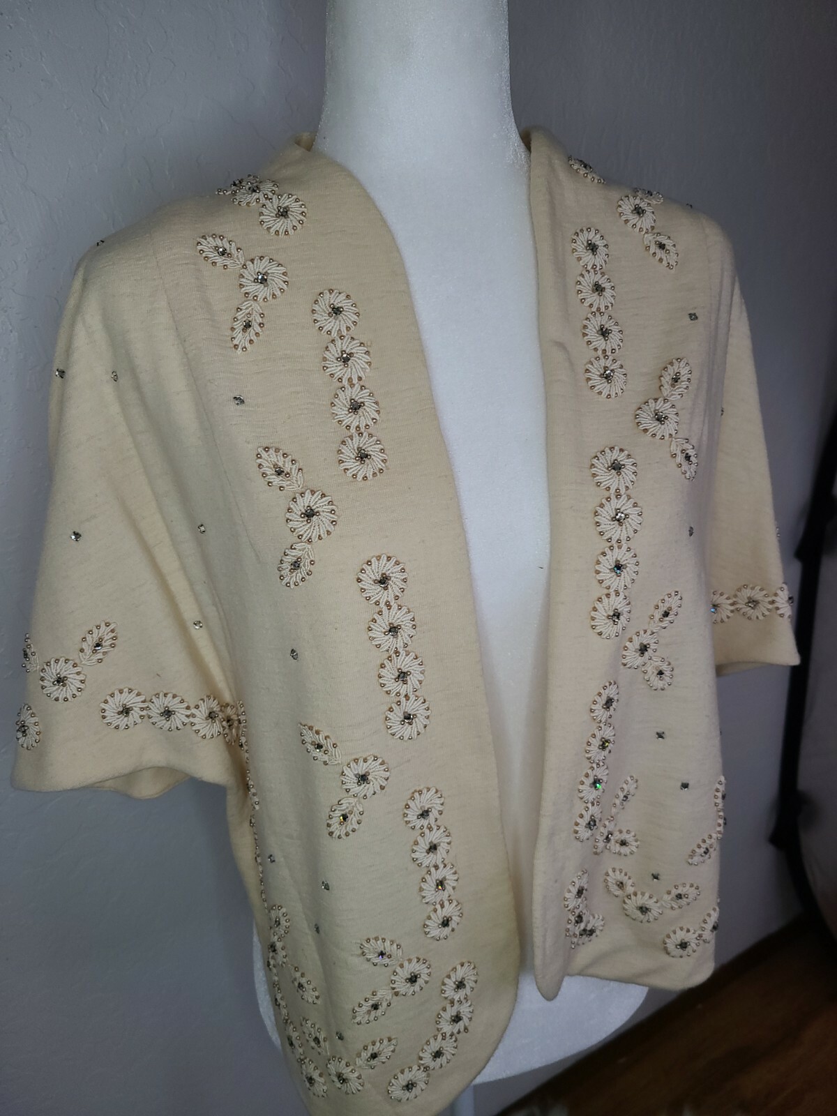 Vintage 1950s Shawl, Cape Or Bolero. Beaded Retro bling mad men house wife