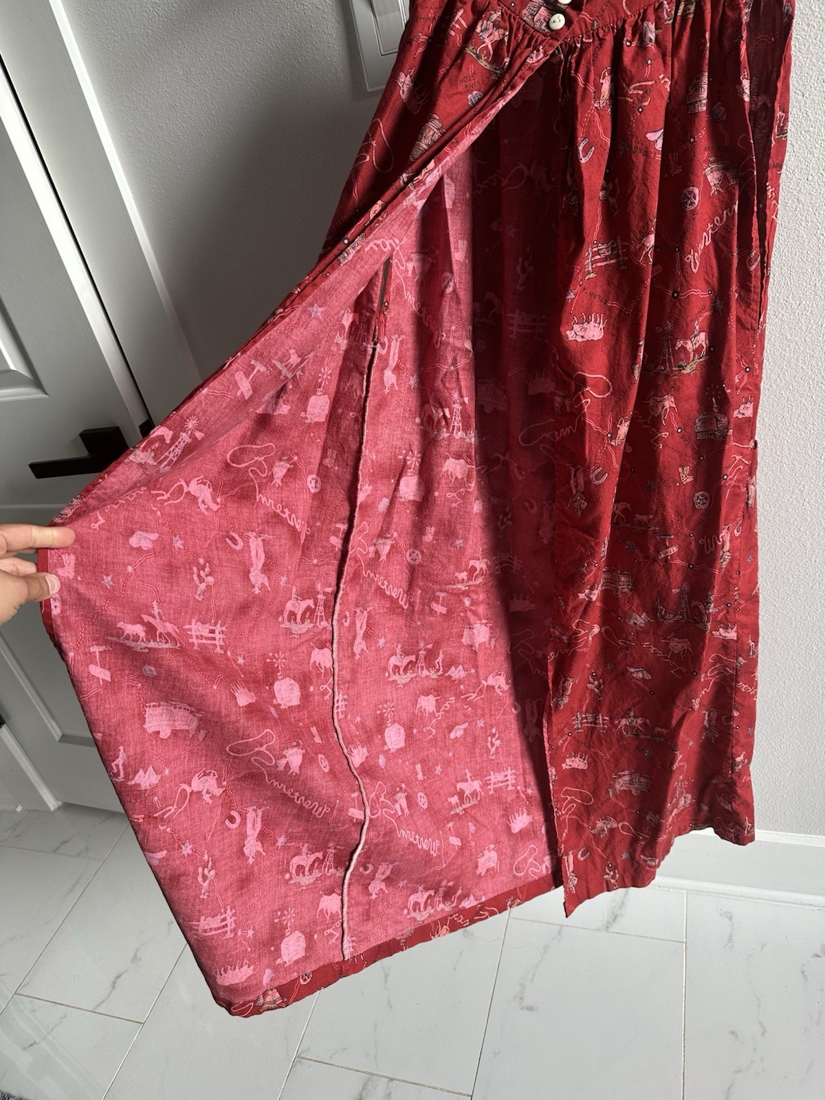 Traditions by Pamela Kline Red Western Cowboy Horse Apron Dress