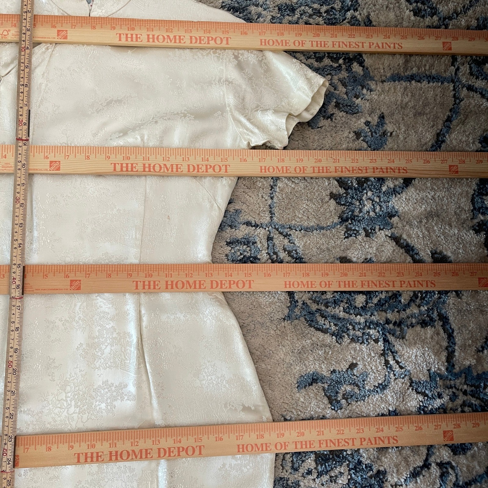 Vtg 60s Hong Kong Co Ivory White Brocade Cheongsam Qipao Dress Mandarin Collar S