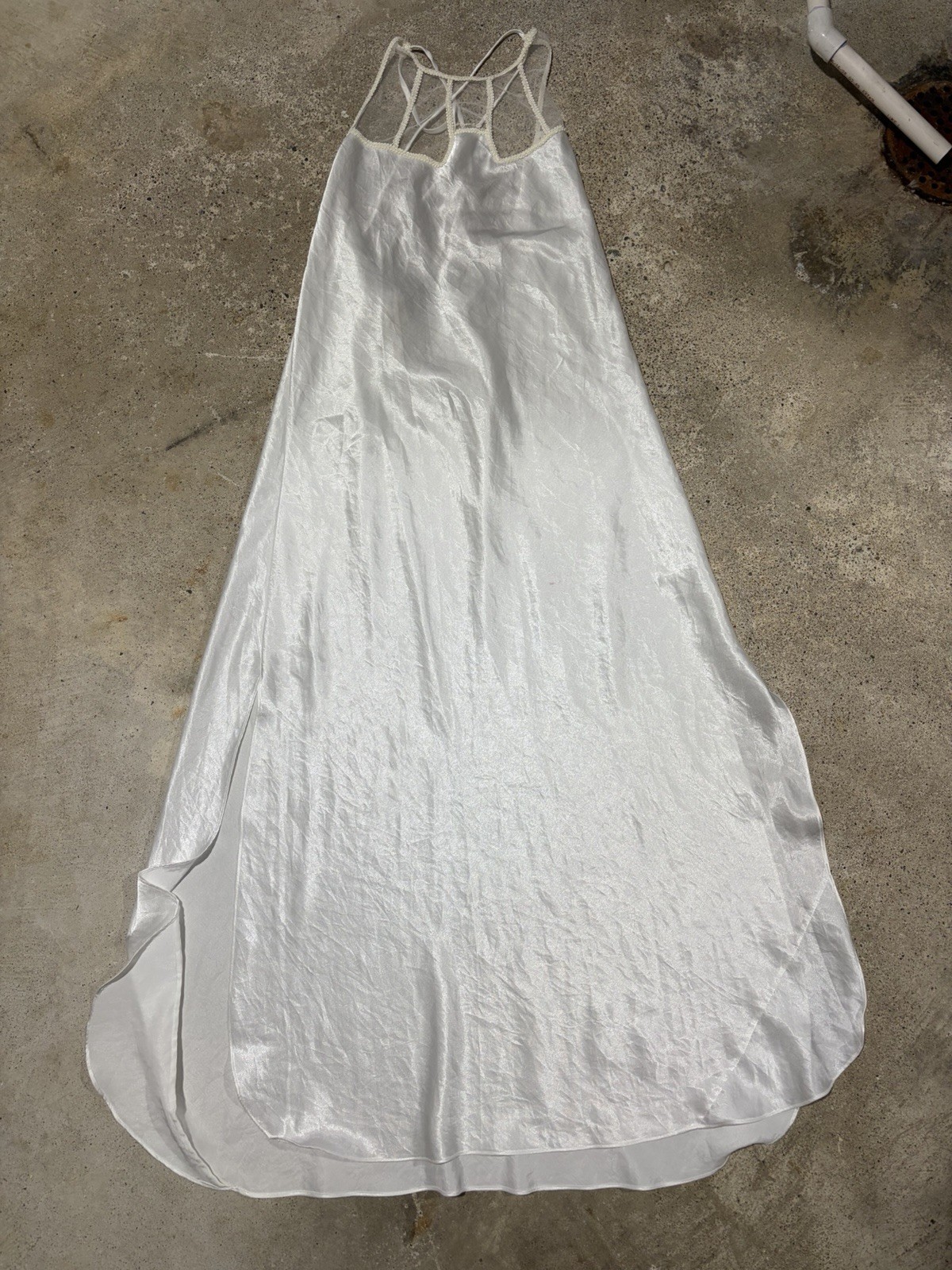 Victoria’s Secret White Satin Slip Lingerie Lace Trim Polyester Nylon