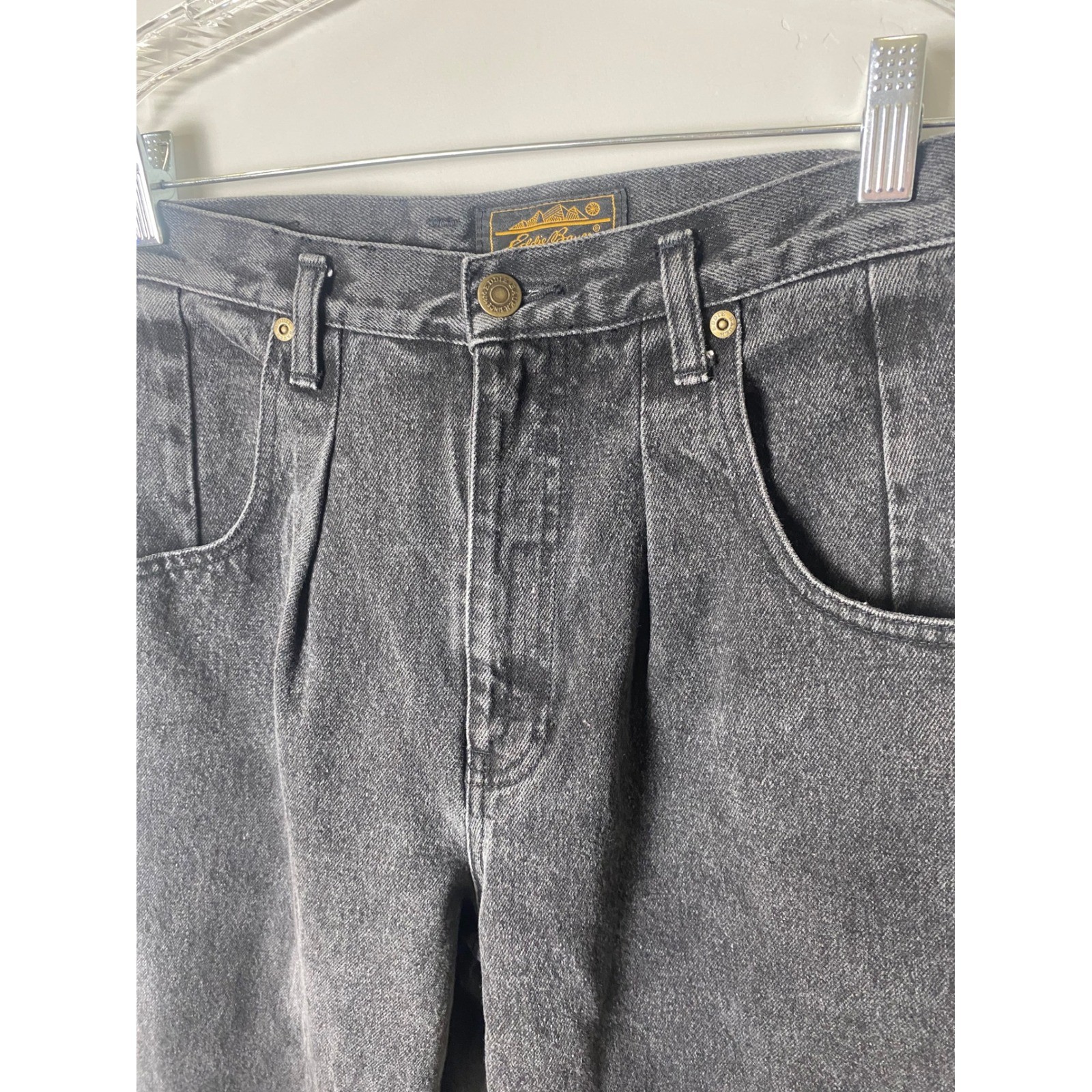 VTG Eddie Bauer Womens Pleated High Waist Tapered Mom Jeans Acid Wash Gray 10