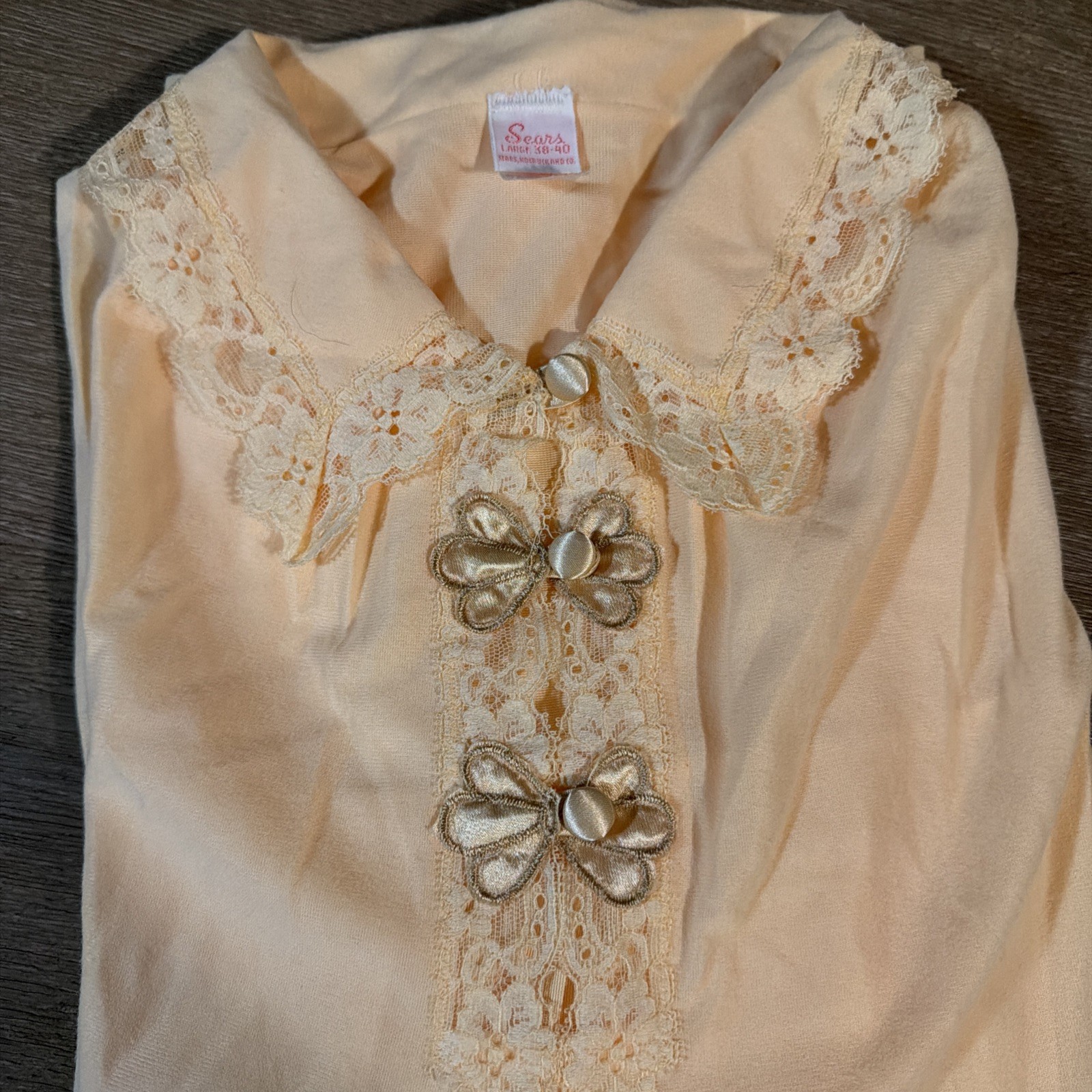 Vintage Sears Peach Apricot Lace Trim Midi Nightgown Large