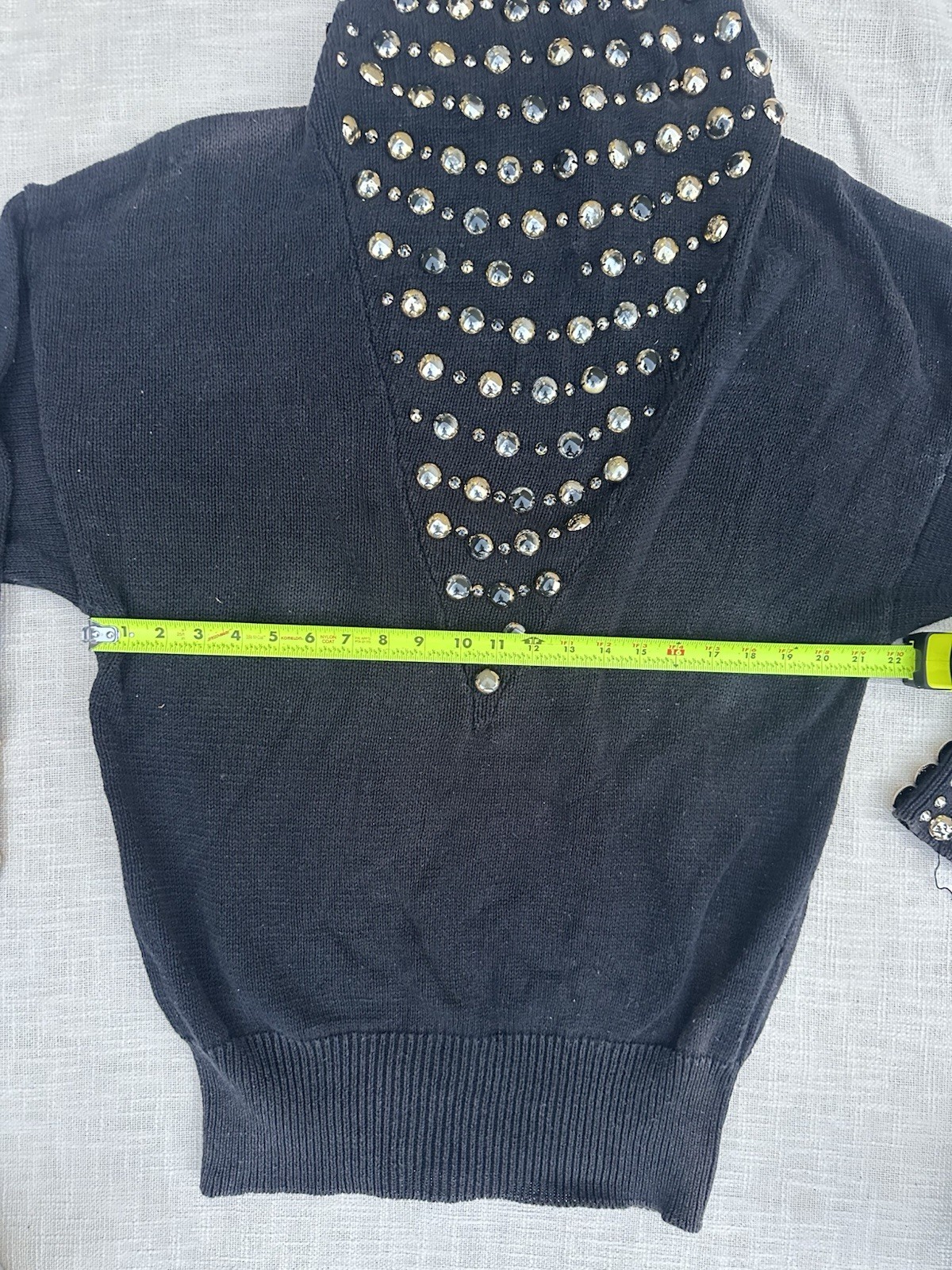 Vintage 80s Bonnie Boerer Black Studded Beaded Turtleneck Knit