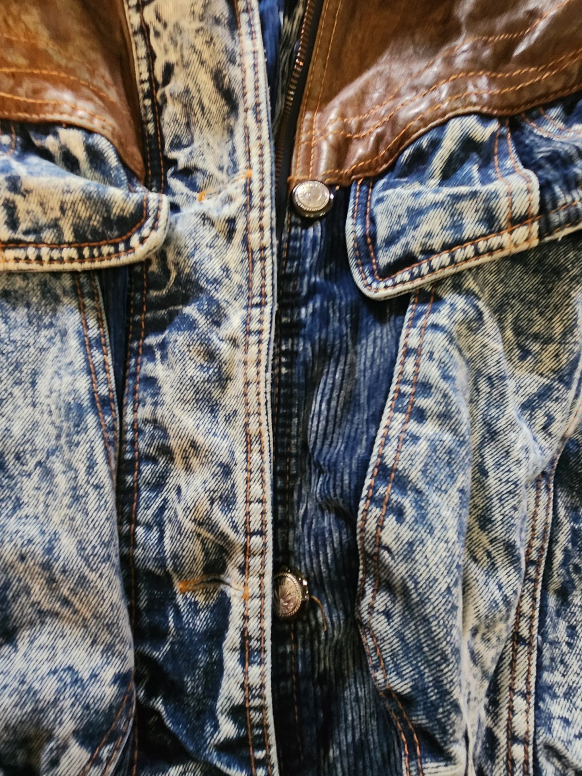 Vintage 80’s Giacca by J. Gallery Acid Wash Jean Jacket w/Leather/Corduroy Sz L