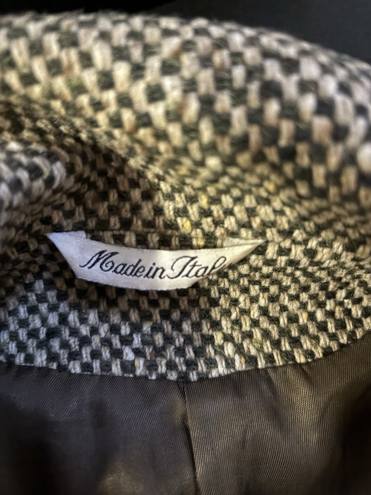 Made in Italy !Tweed Moessmer Pure Virgin Wool Brown Beige Belted Coat