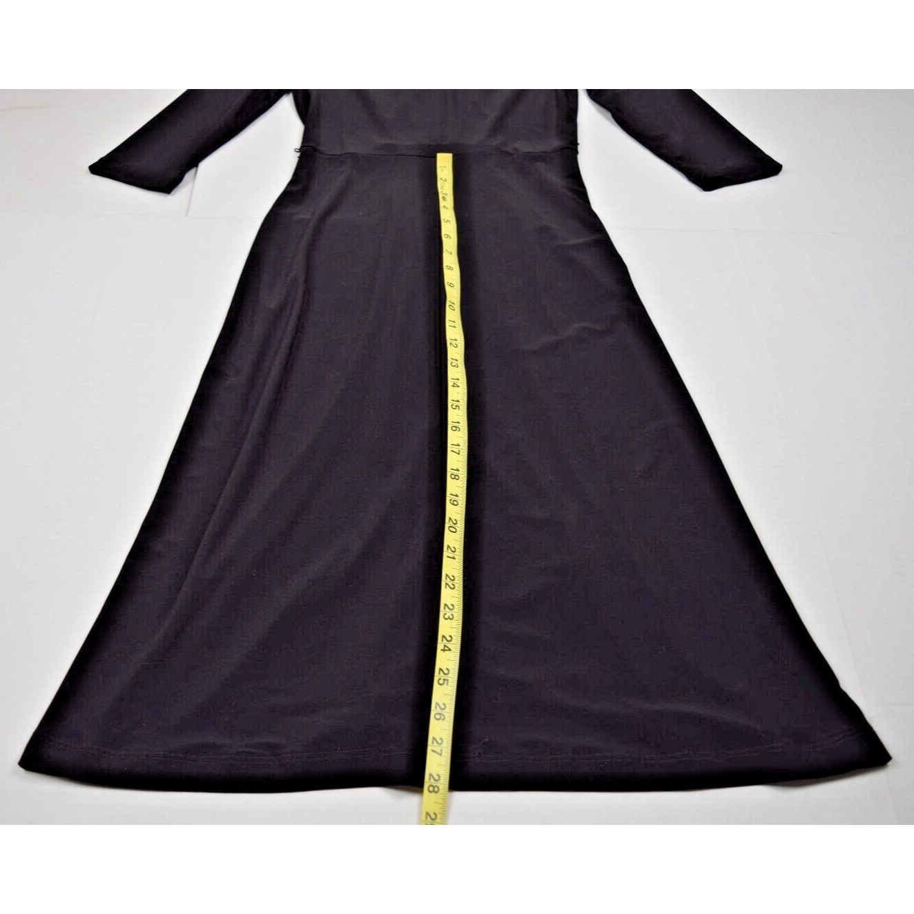Vintage Dress CSC Studio Size XS 90s Black V-Neck Belted Below Knee Made USA