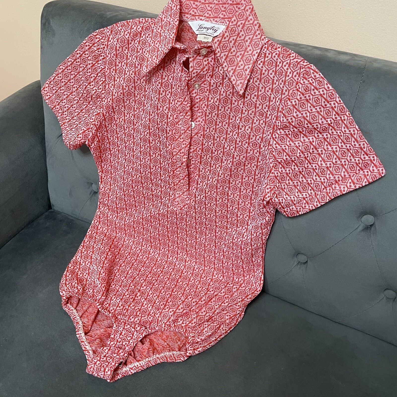 Langtry Ltd Vintage 70’s 60’s Womens Sz S Small Bodysuit Shirt Blouse Jacquard