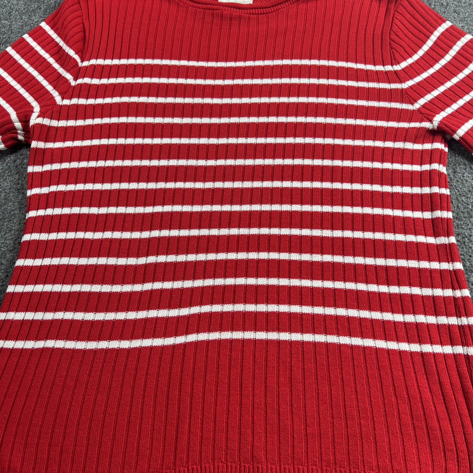 Vintage 80’s Large Ribbed Knit Pullover Sweater Red Striped Made in USA Acrylic