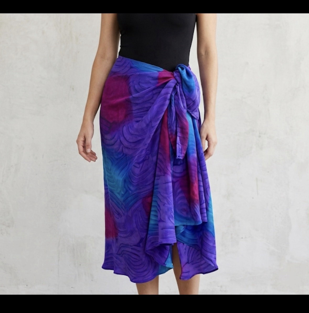 VTG Silk Jacquard Sarong Wrap Coverup Skirt Purple Blue Avant Garde Whimsigoth