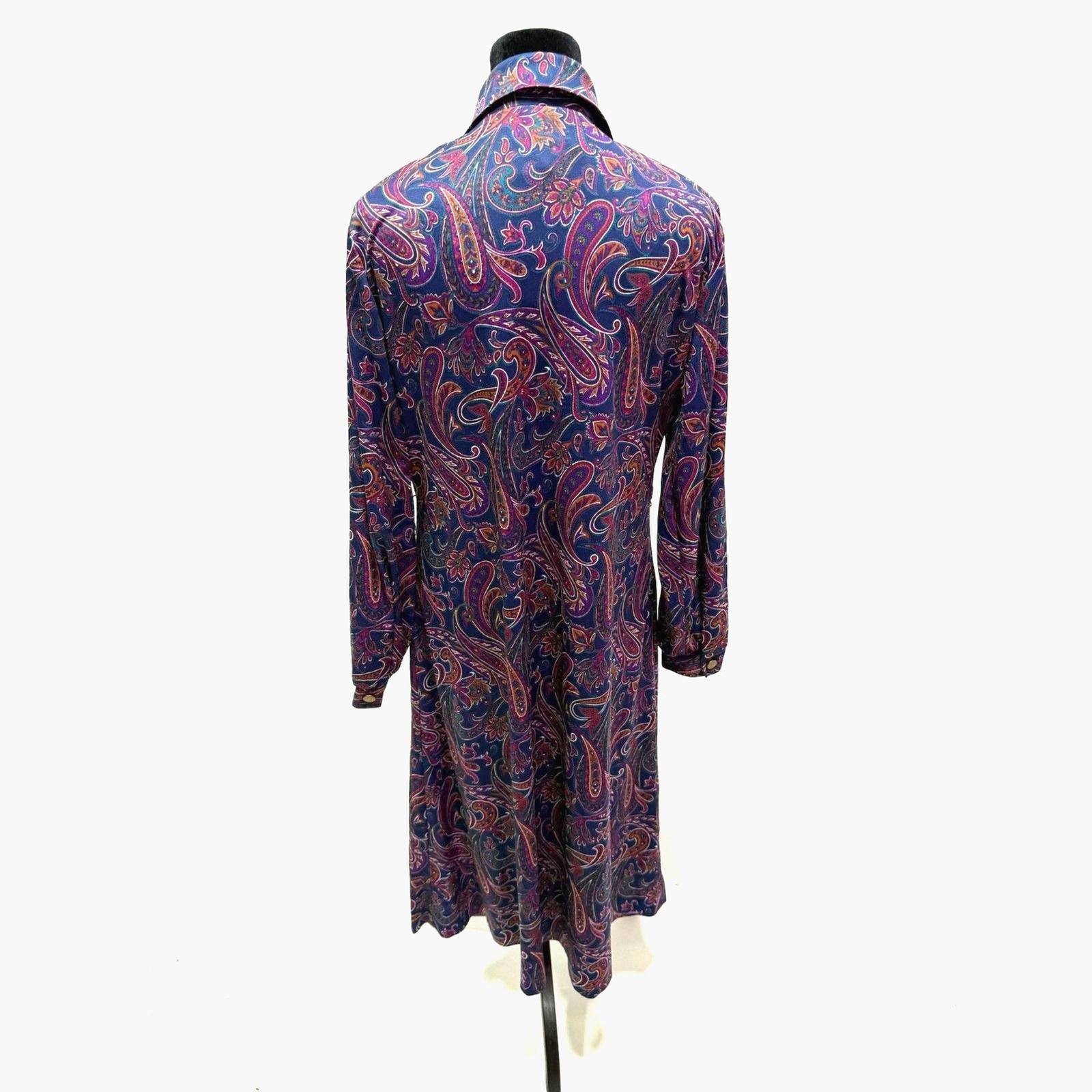 Tribute vintage 70s paisley pussycat bow zip front midi dress