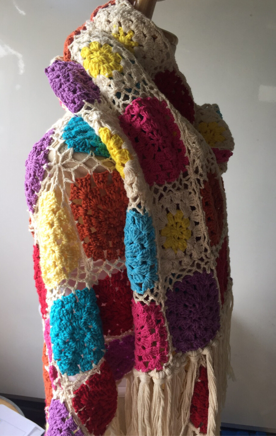 Women Hand Knit Crochet Cotton Soft Multi-Color Chic Shawl Size 30cmX220cm