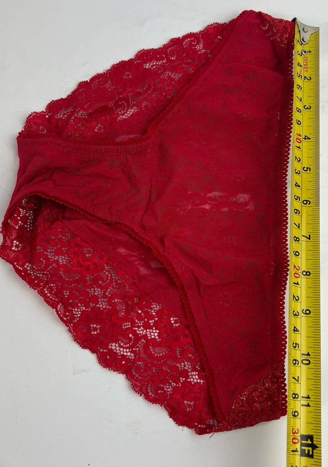 Vintage Soma Panties Size Medium Sheer Nylon Lace High Cut Cheeky Bikini Red