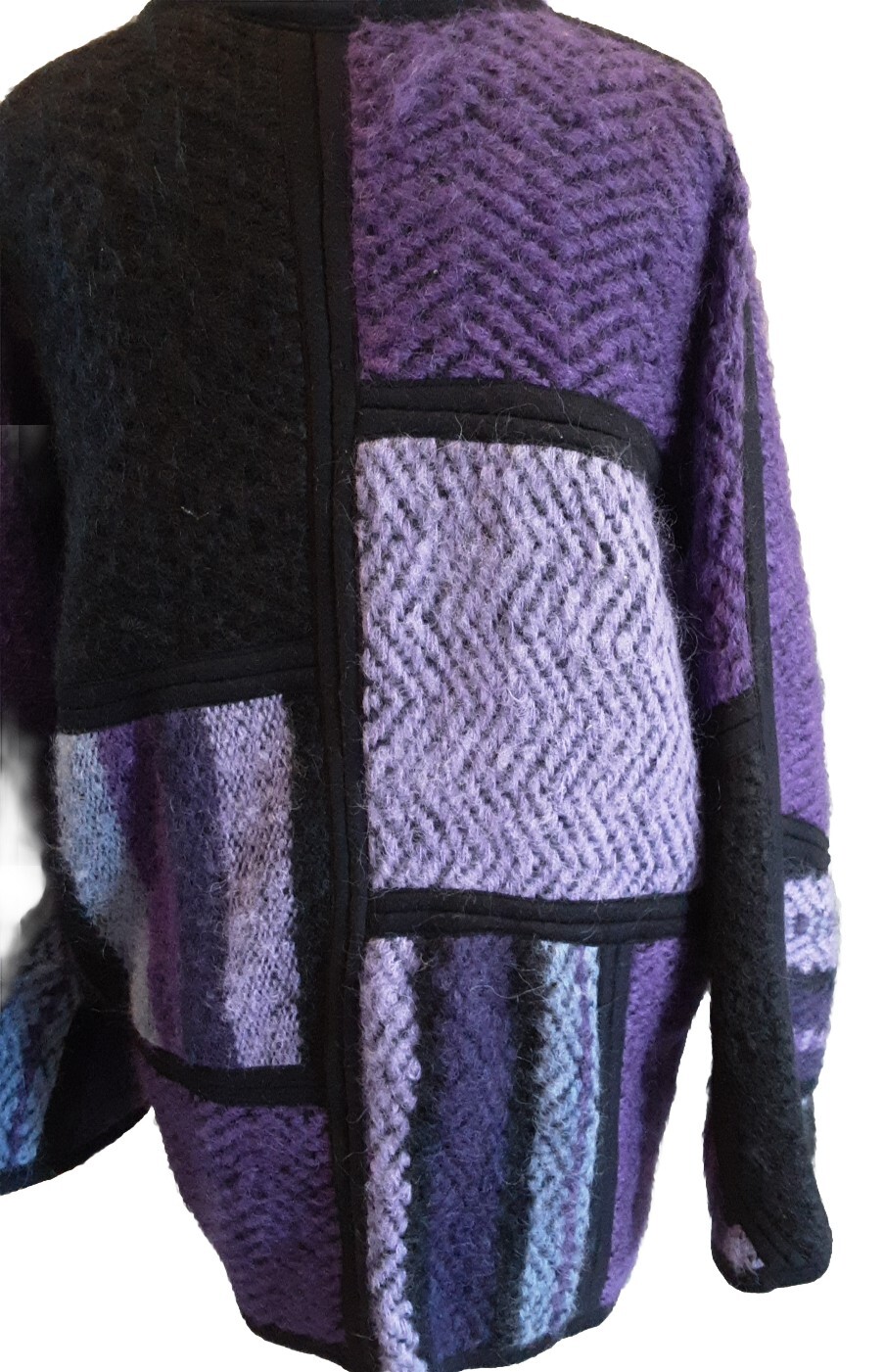 ITALIAN BOHO VTG MOHAIR COAT Color Block Purple Unstructured Sz M-L PERFECT!