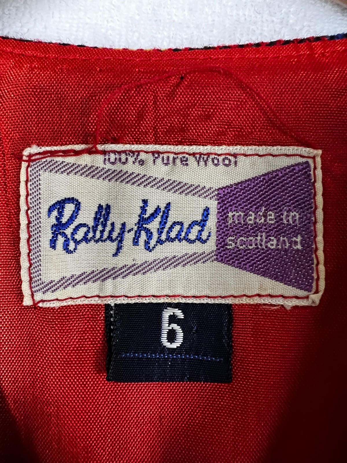 Vtg Rally Klad Red Black Gold Tartan Plaid Vest Sz. 6 Made in Scotland 100% Wool
