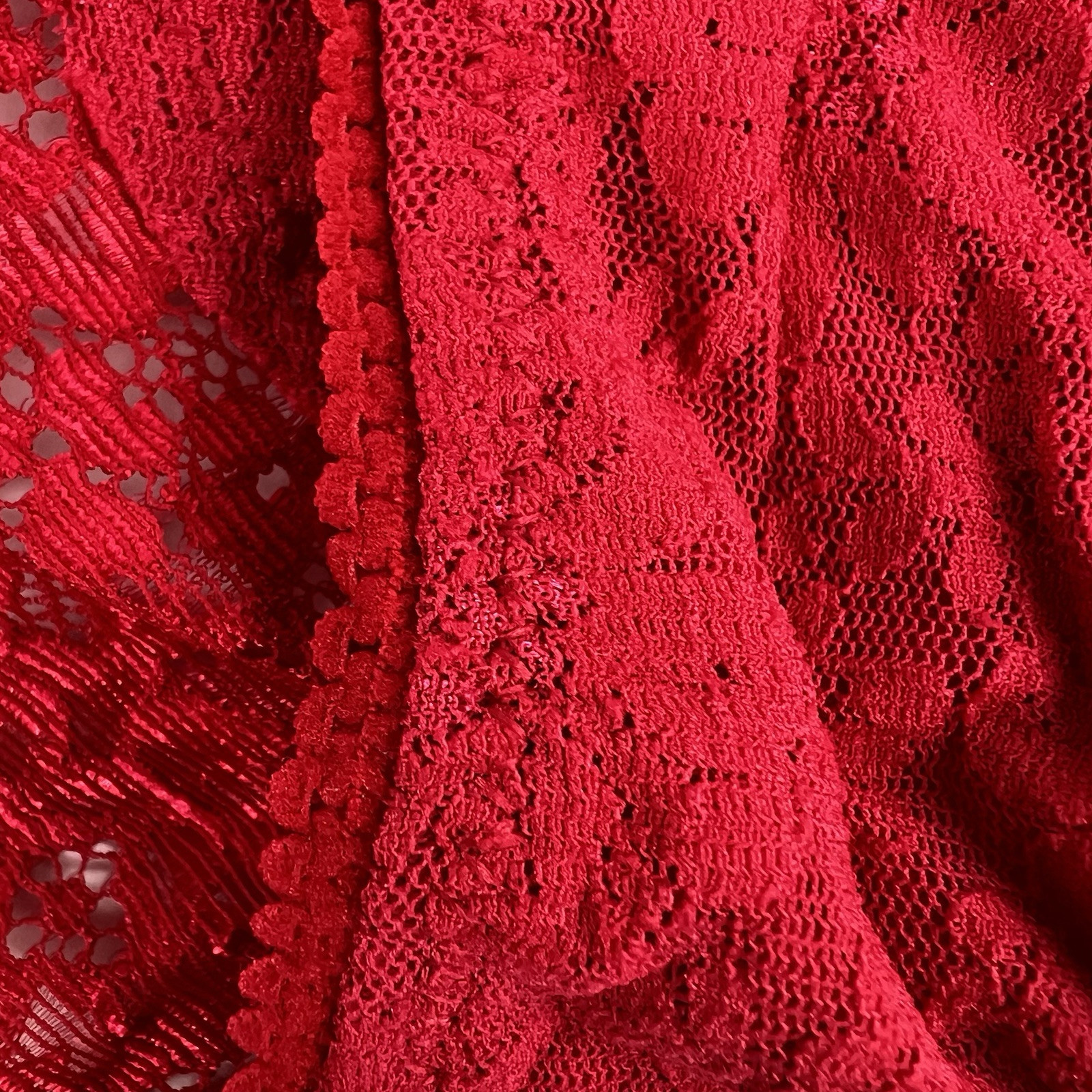 Vintage Soma Panties Size Medium Sheer Nylon Lace High Cut Cheeky Bikini Red