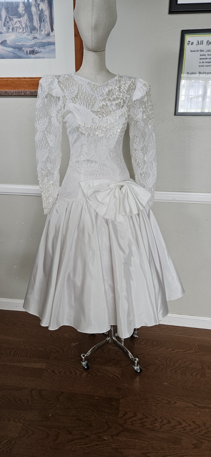 Vintage 1980s White Prom Dress By Niki With Illusion Bustline