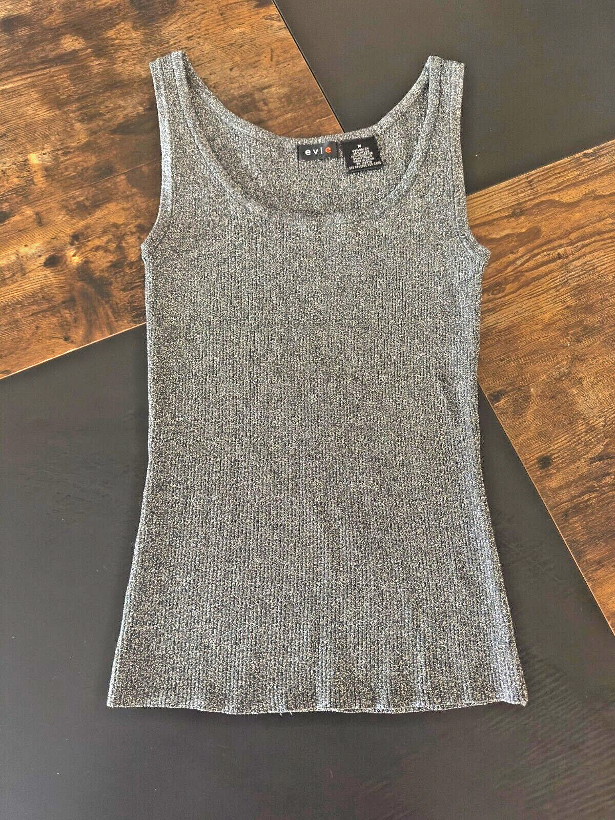 Vintage Evie Metalic Gray Knit Tank Size M, Stretches