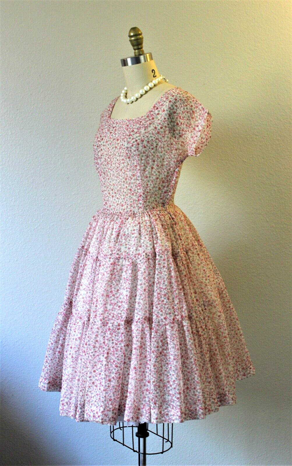 Vintage 50s Jonathan Logan Sheer crepe seersucker atomic novelty print dress