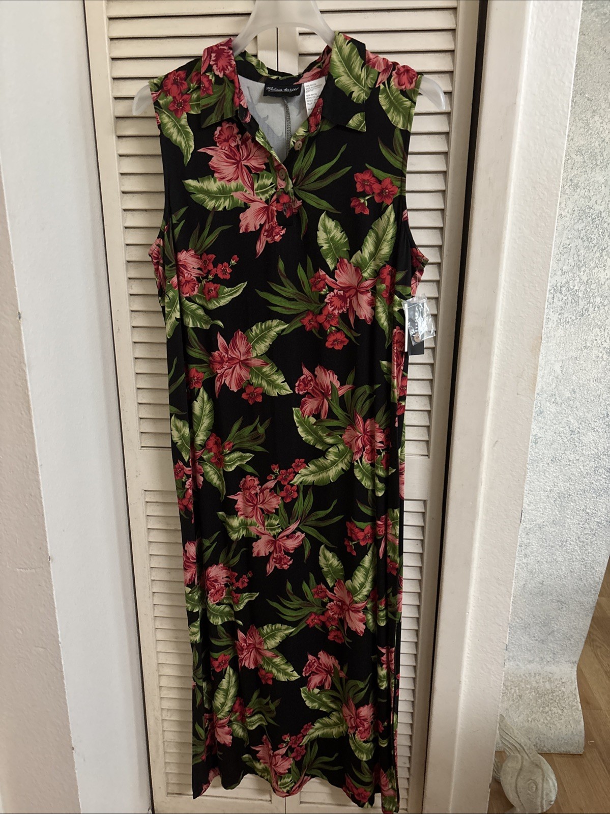 Melissa Harper Black Red Collared Floral Dress 4 Button Size 16 Talla