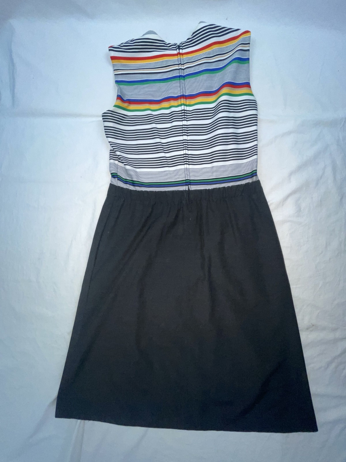 VTG 80S WOMENS S RETRO NEW WAVE SLEEVELESS STRIPED BLACK DRESS