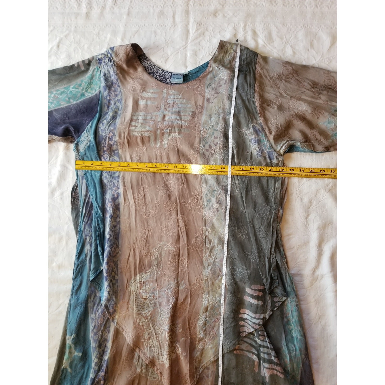 Vintage Mission Canyon Santa Barbara Batik Silk Jacquard Maxi Dress XL Boho