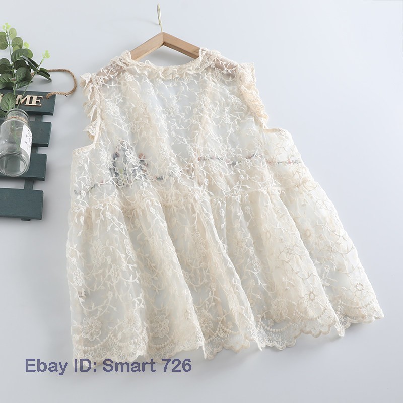 Lace Vest Women’s Loose Transparent Large Size Gilet Waistcoats Cotton Linen NEW