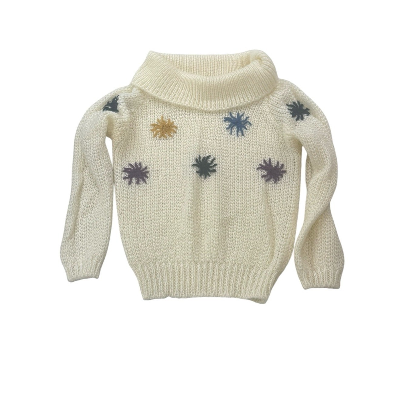 Western Connection Vintage Cream Cowl Neck Sweater w/ Multicolor Star Size Small