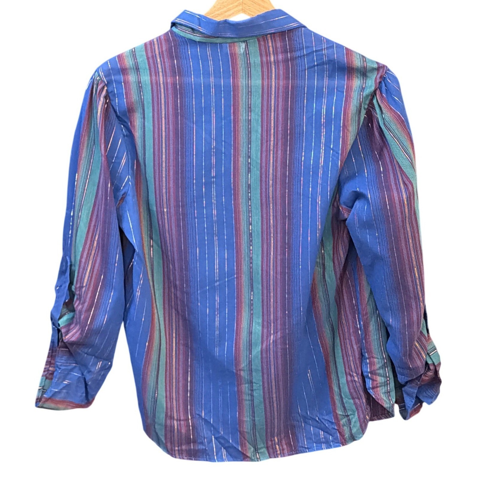 Vintage Boho Striped Blouse Retro Disco Metallic Shimmer Jewel Tone Lurex Glam