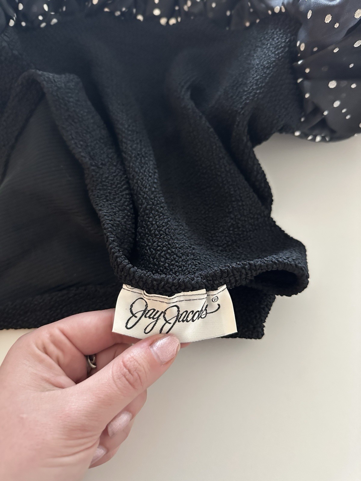 Vintage 80s Jay Jacobs Taffeta Puff Polka Dot Halter Dress Black USA S