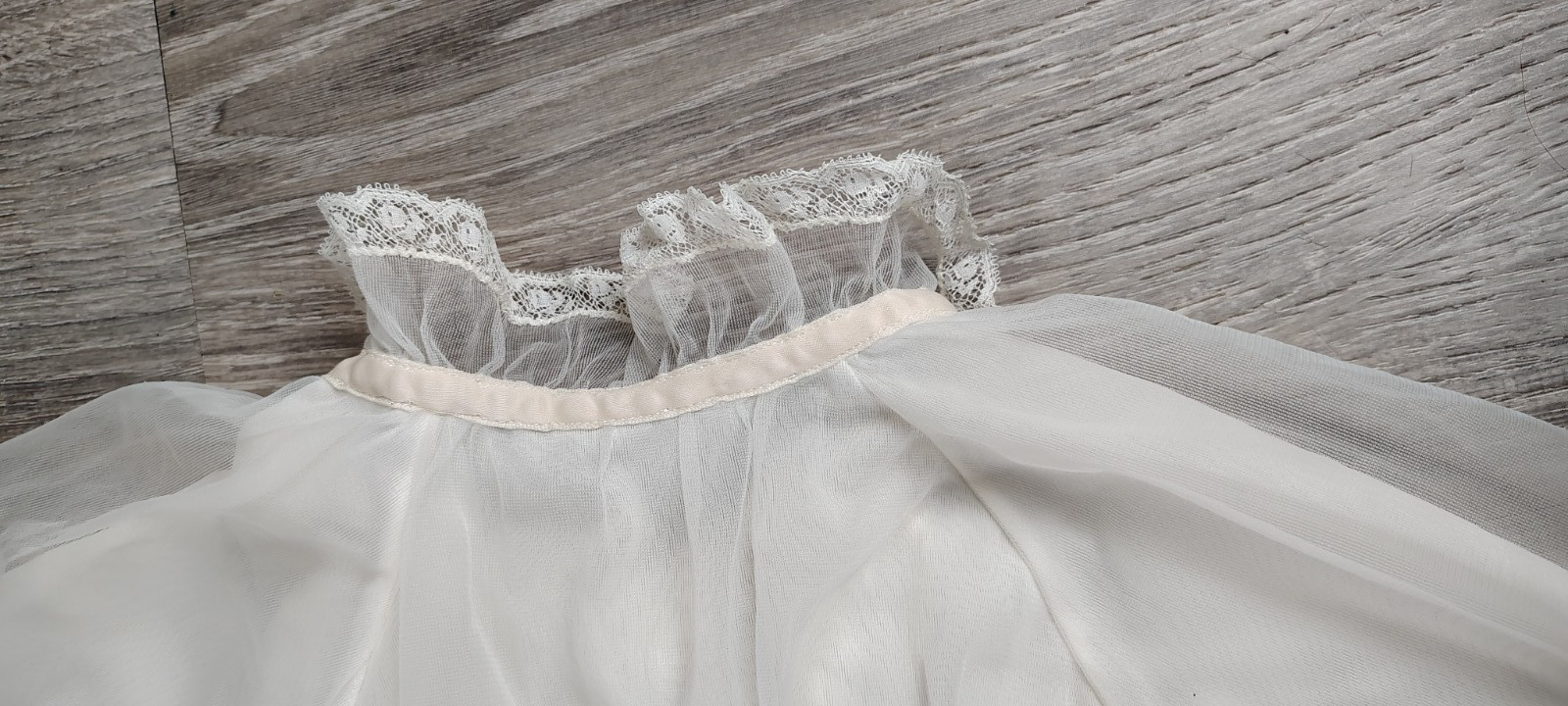 Vtg Laros Peignoir Set Nightgown Robe White Lace Rose Appliques Large 34 USA
