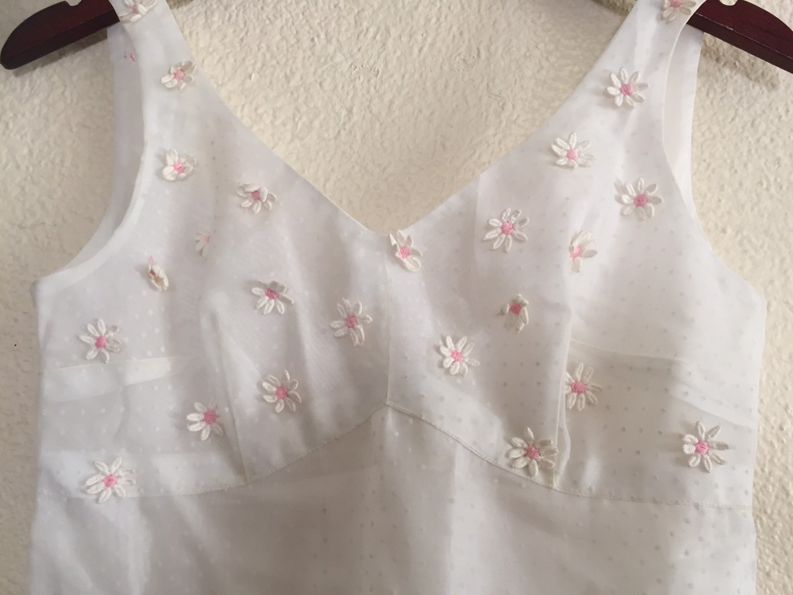 VTG Daisy Applique White Polka Dot Top Tank Blouse Sleeveless Retro Pretty 4 6 S