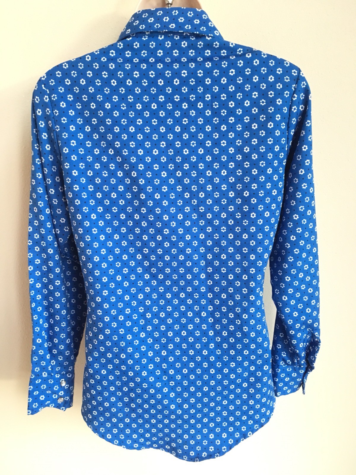 Vtg 70s Lady Lee Pearl Snap Floral Blue Western Shirt Women Size 9 10 Flower USA