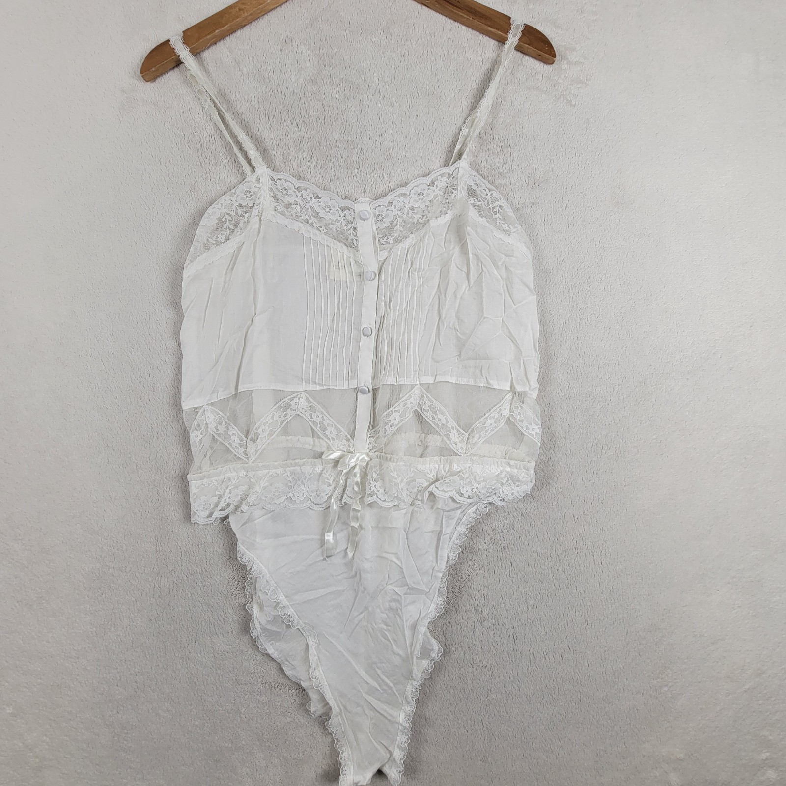 Women’s Vinta 90’s Victoria’s Secret Sz M Teddy Bodysuit Ivory Lace Satin Bridal