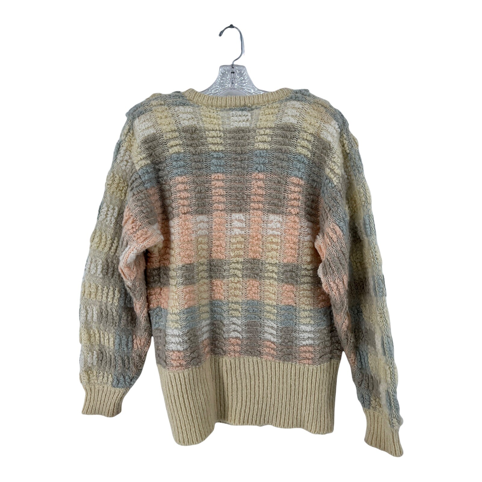 Vtg 80s Muted Pastel Chunky Popcorn Knit Oversized Cardigan Sweater SZ S